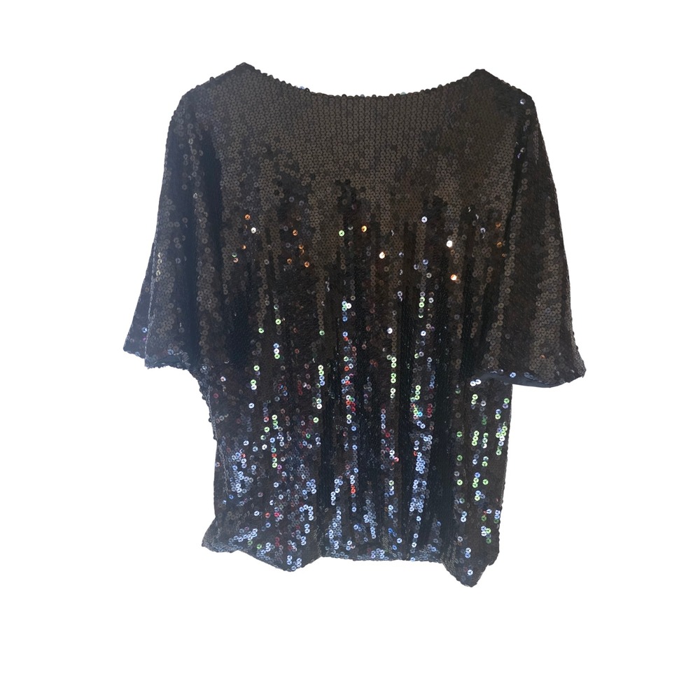 WD-NY Women‎ Black Iridescent Sequin Dolman Sleeve Top Party Blouse Size M NEW - Picture 5 of 5